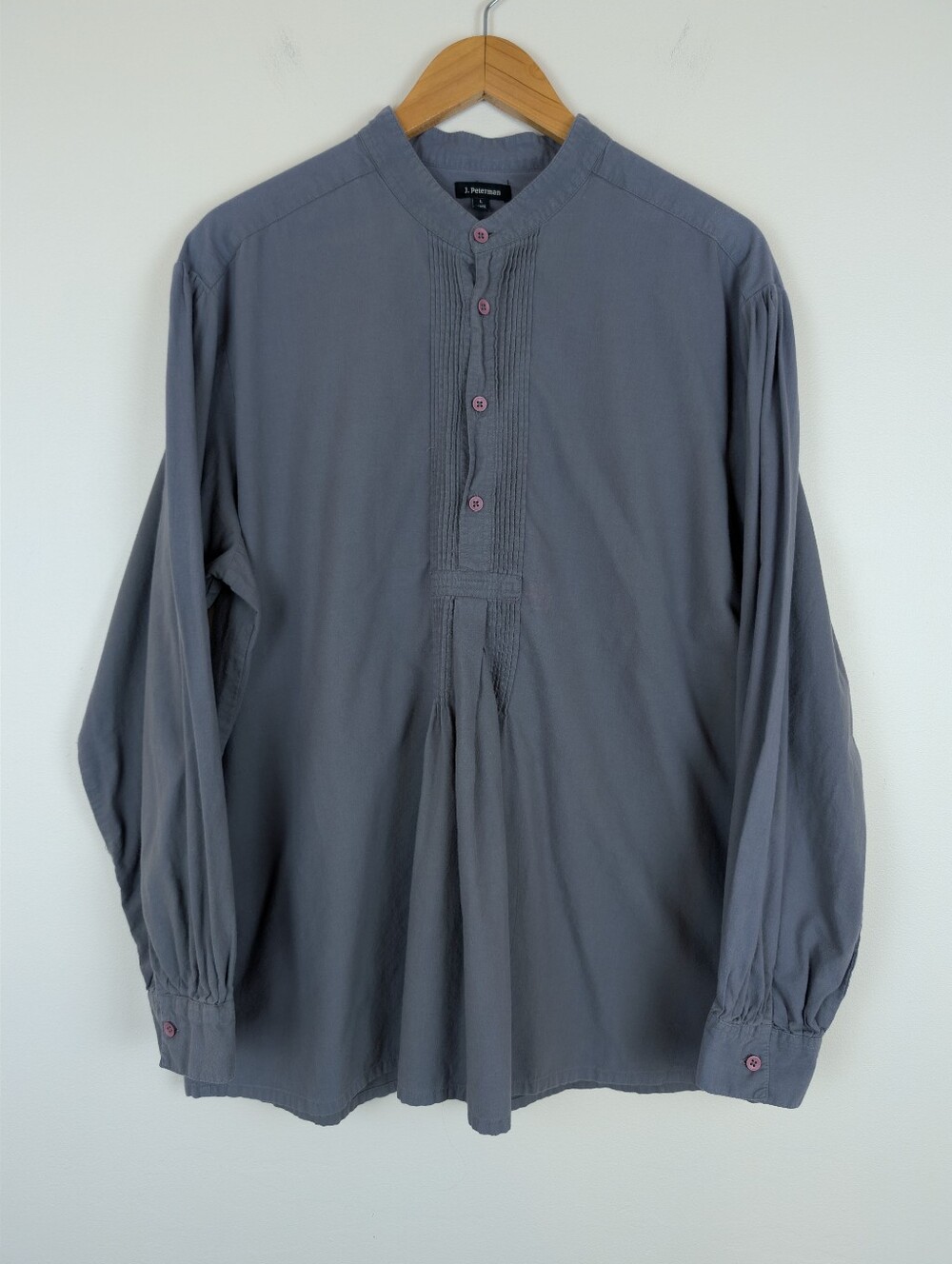 J. Peterman 100% Cotton Popover Long Sleeve Poet Shirt Made In India - Grey
